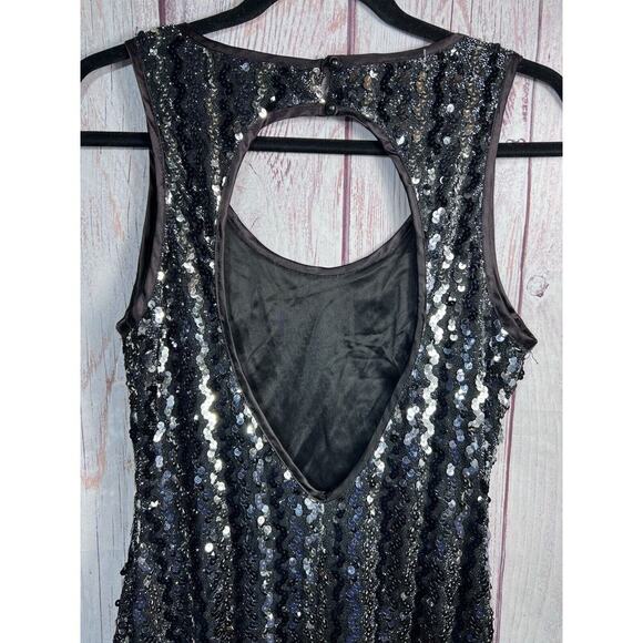 Ala Carte Vintage Cocktail Flapper Style Dress Black Sequins Asymmetrical 7/8 - Picture 6 of 8